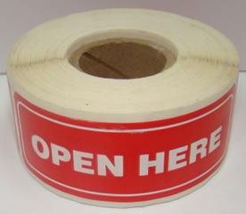 1" x 3" OPEN HERE Labels