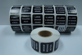SIZE LABELS, BLACK - 500 Labels Per Roll