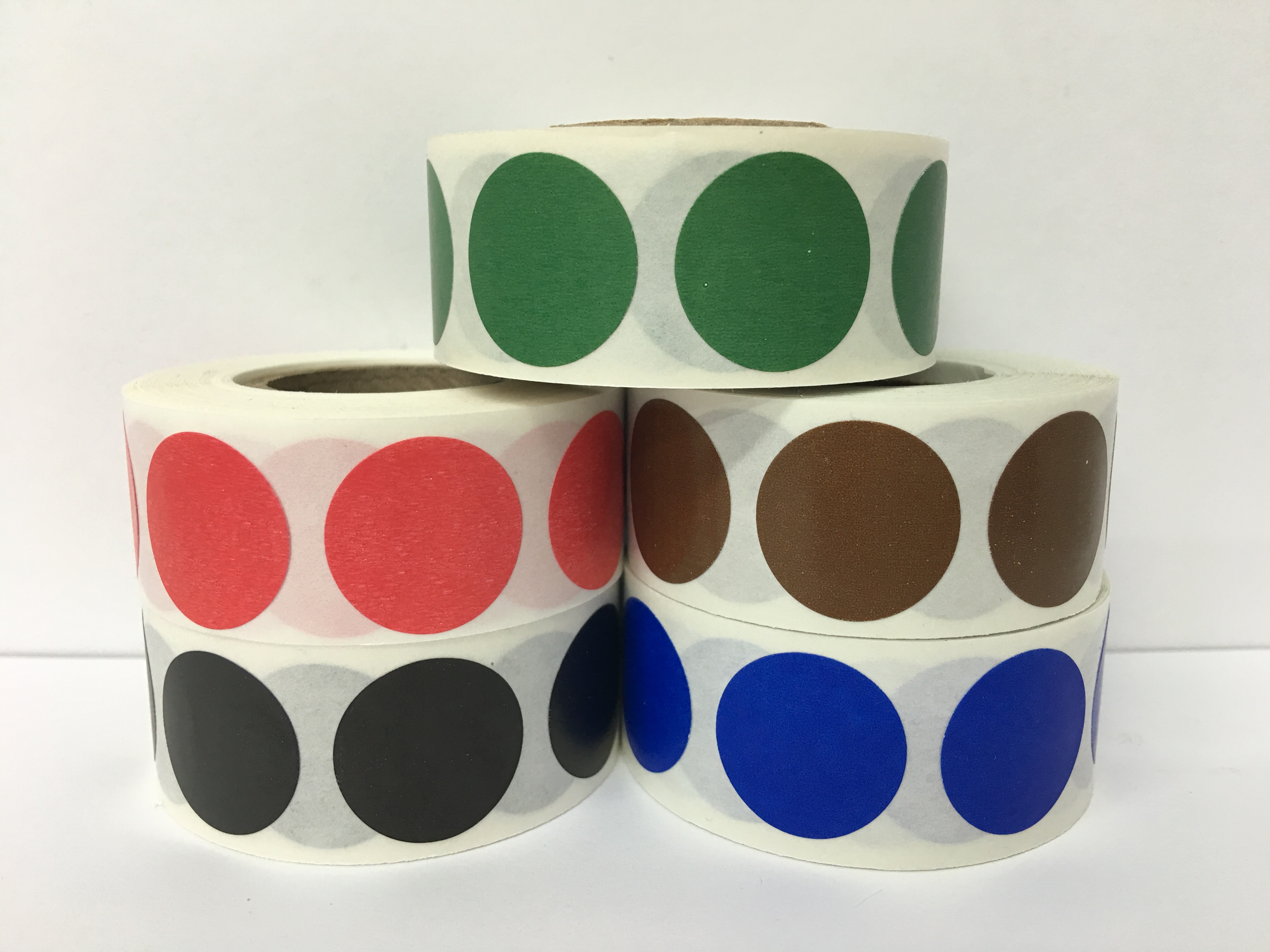 5 Rolls Color Coded Labels (Reflex Blue, Red, Black, Brown, Forrest Green Dot Package)