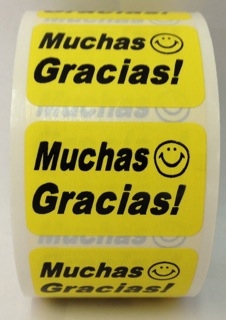 "Muchas Gracias" Stickers, Yellow - 500 Labels