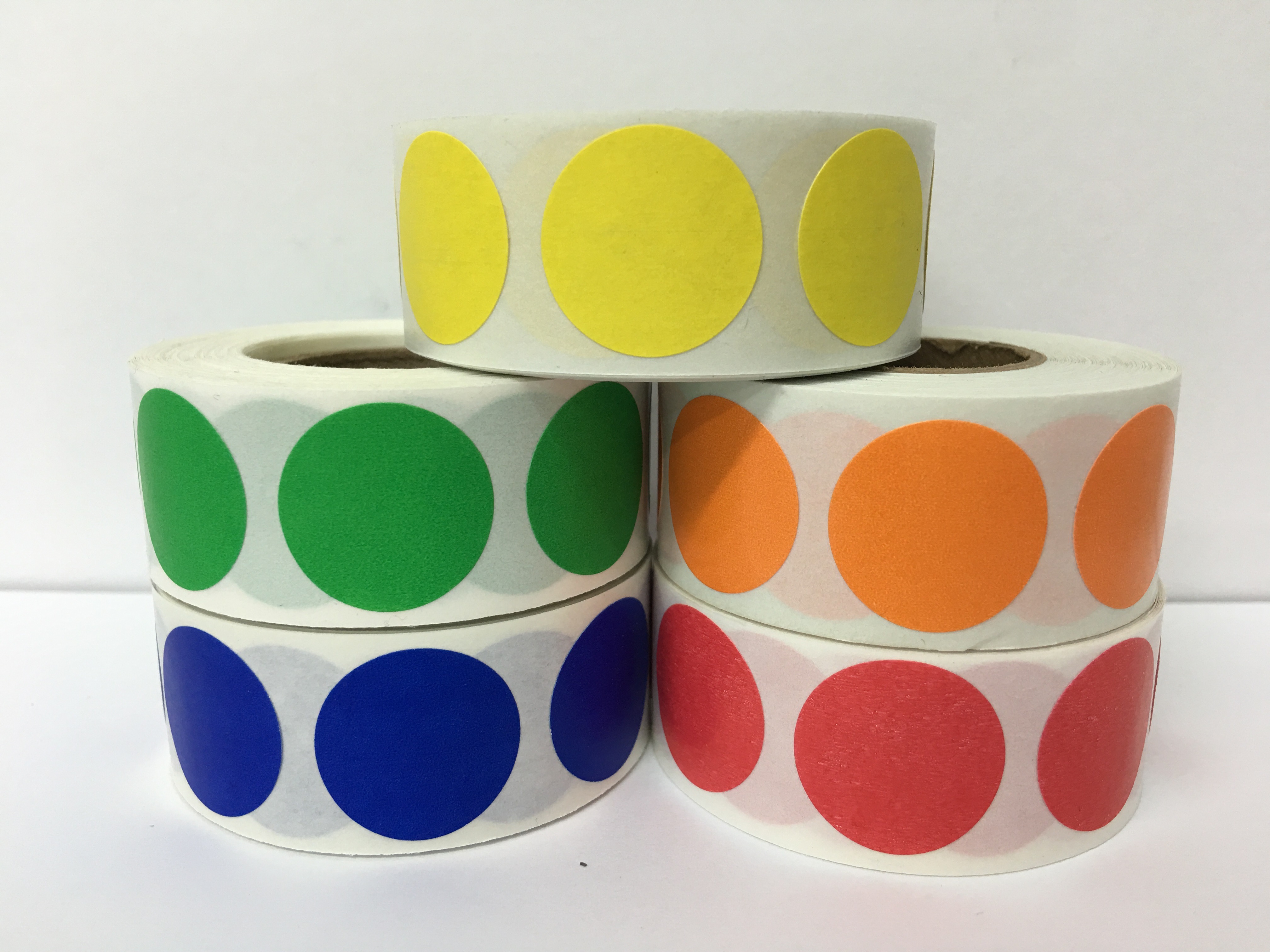 5 Rolls Color Coded Labels (Red, Yellow, Orange, Green, Reflex Blue Dot Package)