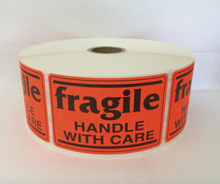 2" x 3" Bright Red fragile Handle with Care Labels, 500 P/R