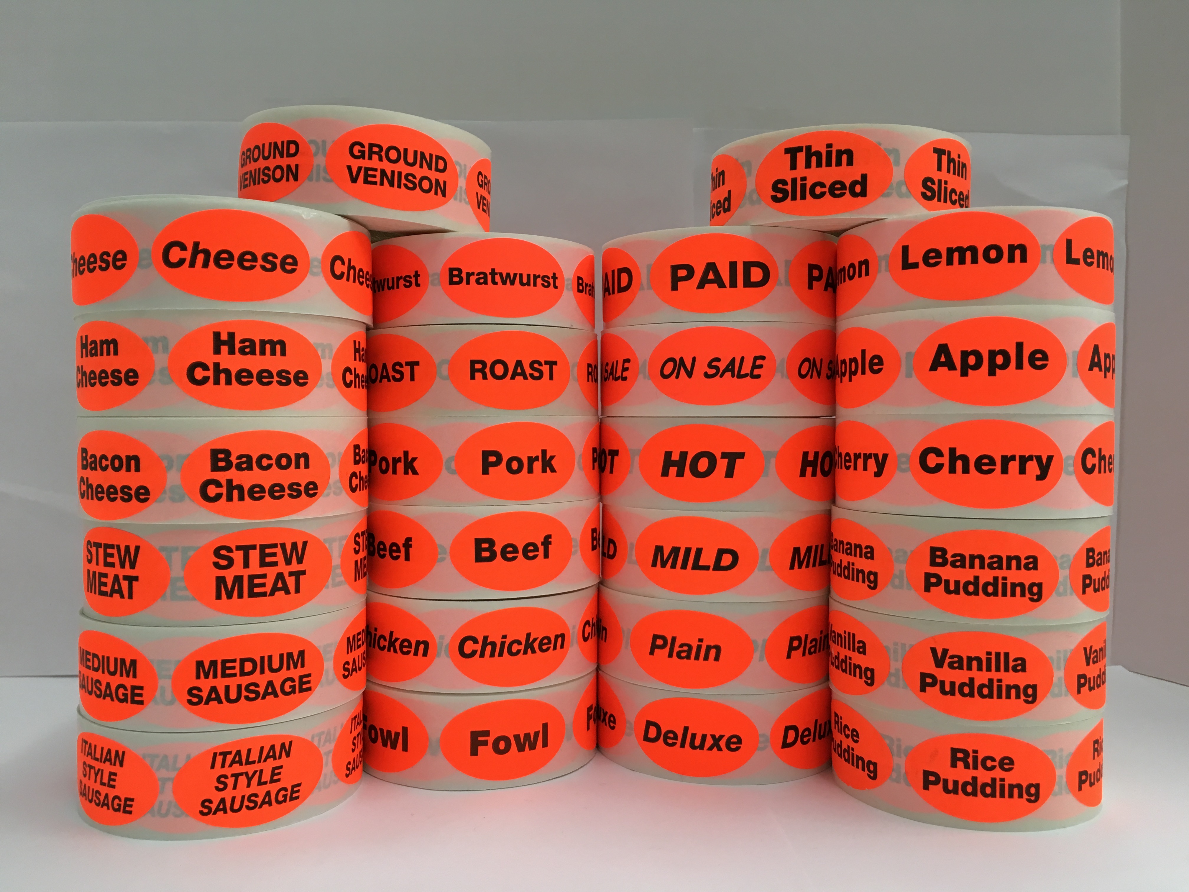 Bright Red .875" x 1.25" Oval Food Stickers, 500 Per Roll 