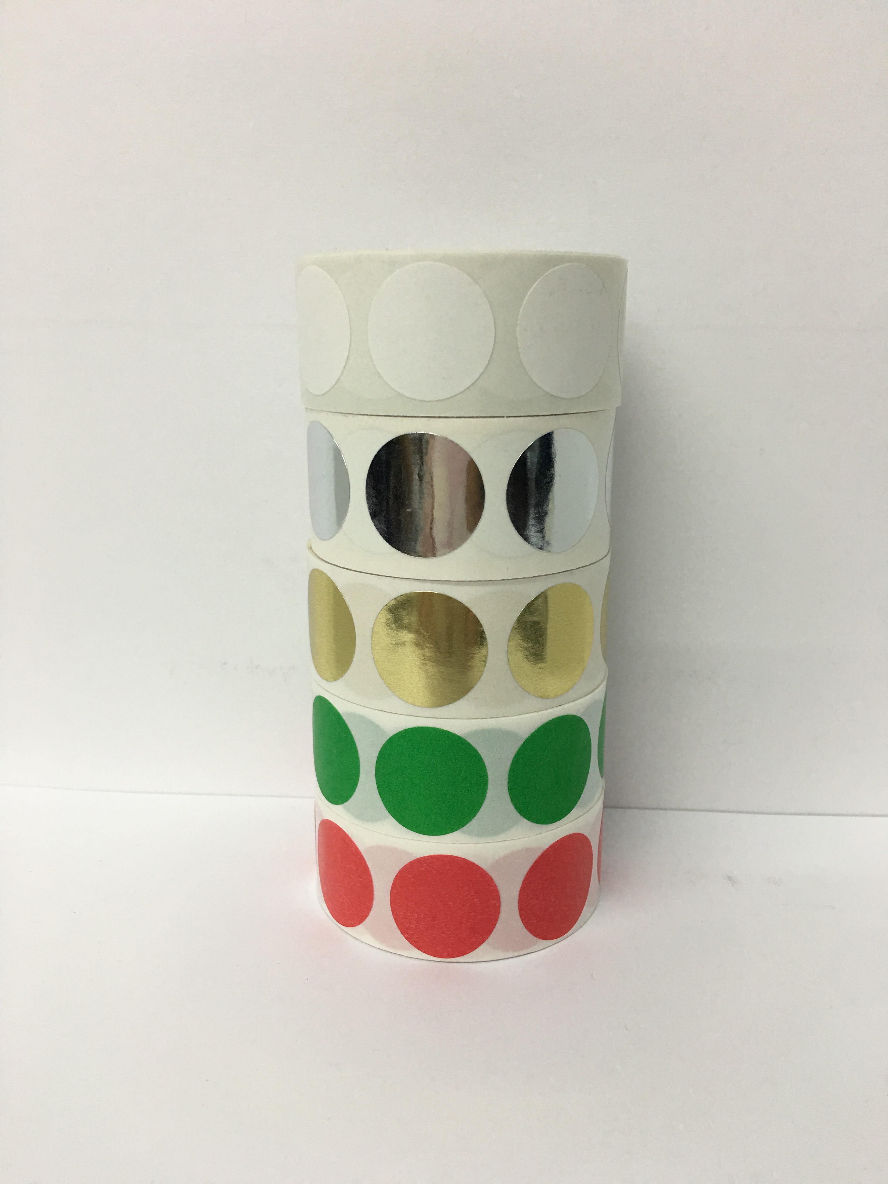 5 Rolls Color Coded Labels (Red, Green, Gold, Silver, White Dot Package)  