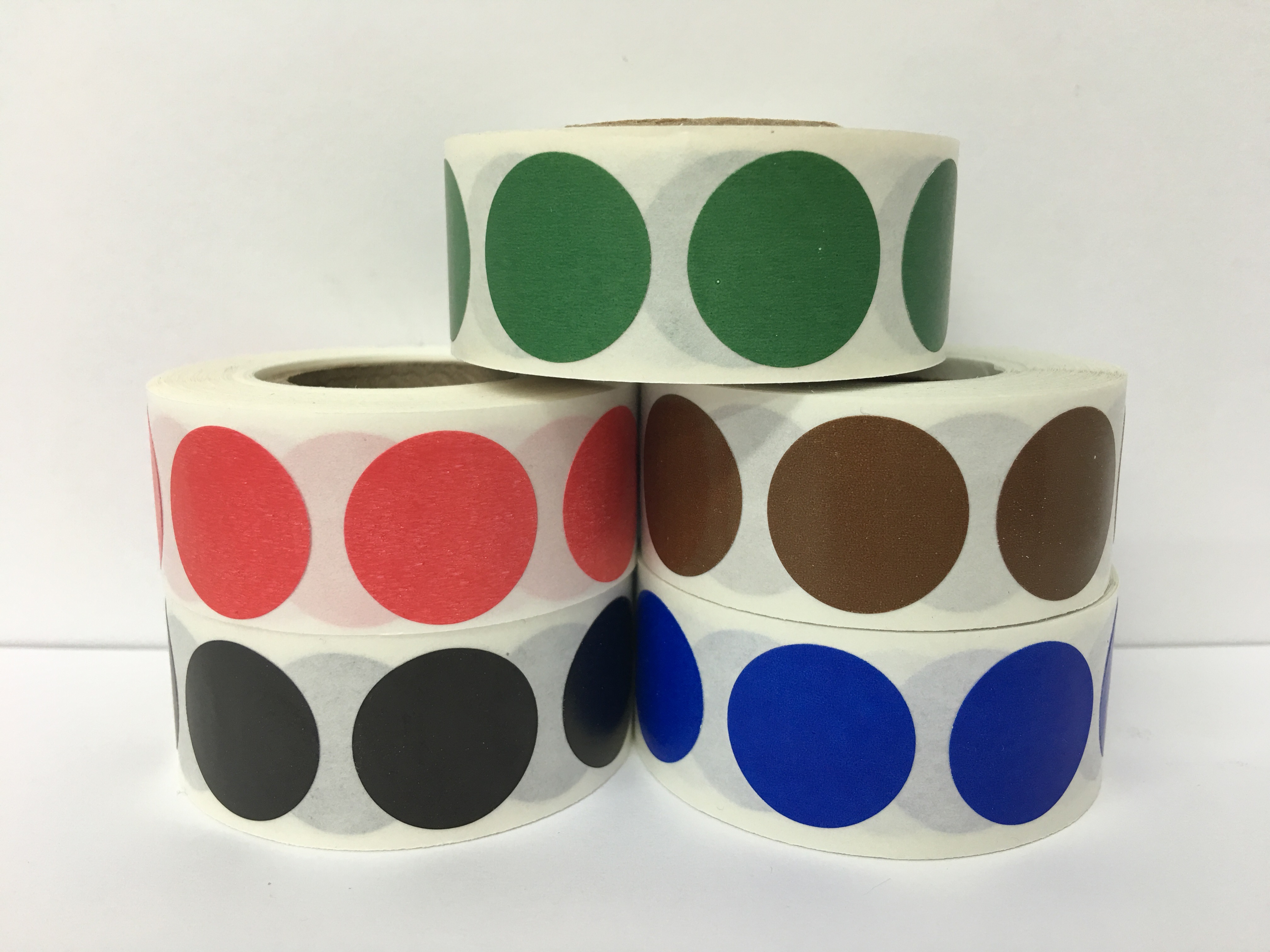 5 Rolls Color Coded Labels (Reflex Blue, Red, Black, Brown, Forrest Green Dot Package)