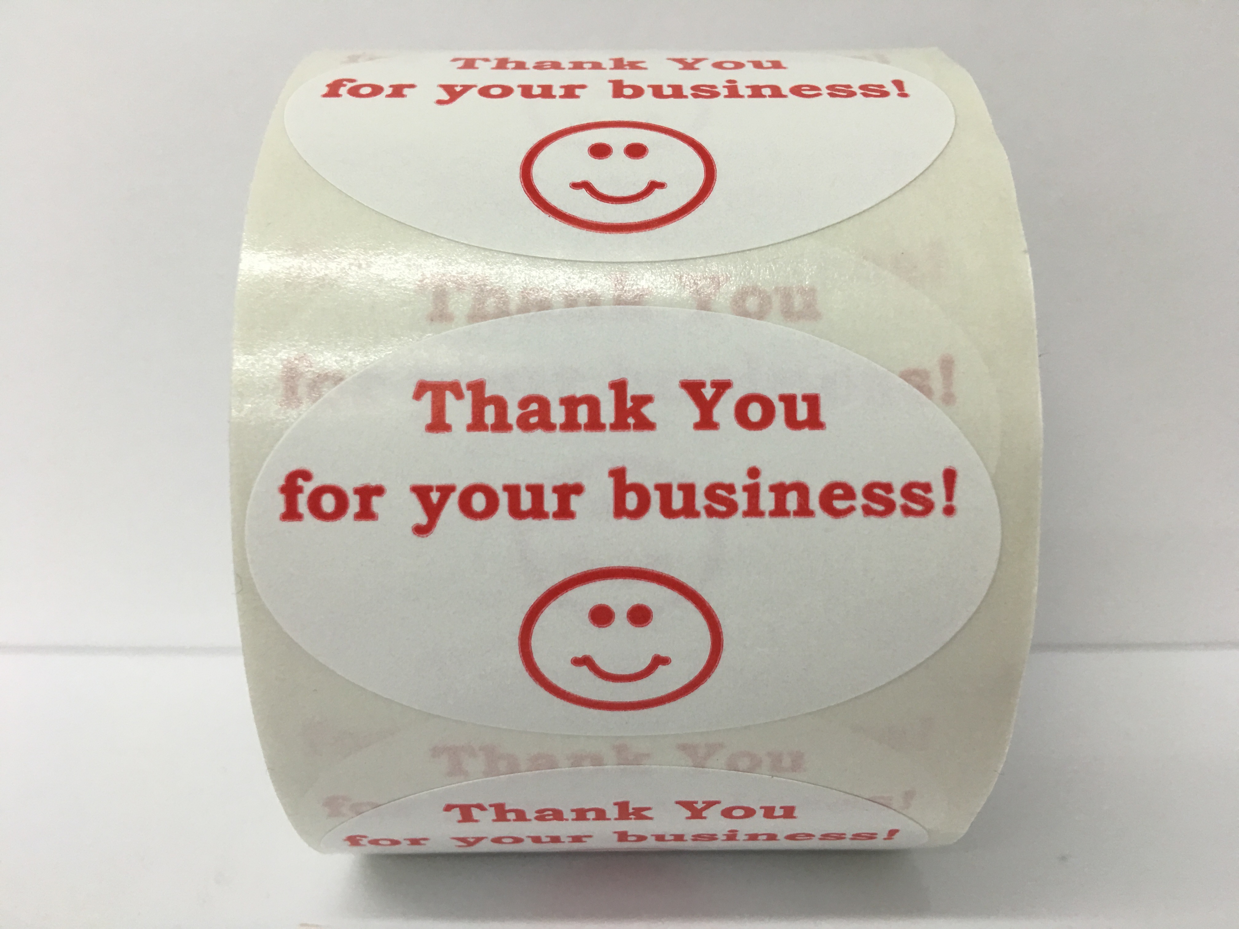 "Thank you for your Business" Stickers, Red and White Oval - 500 Labels