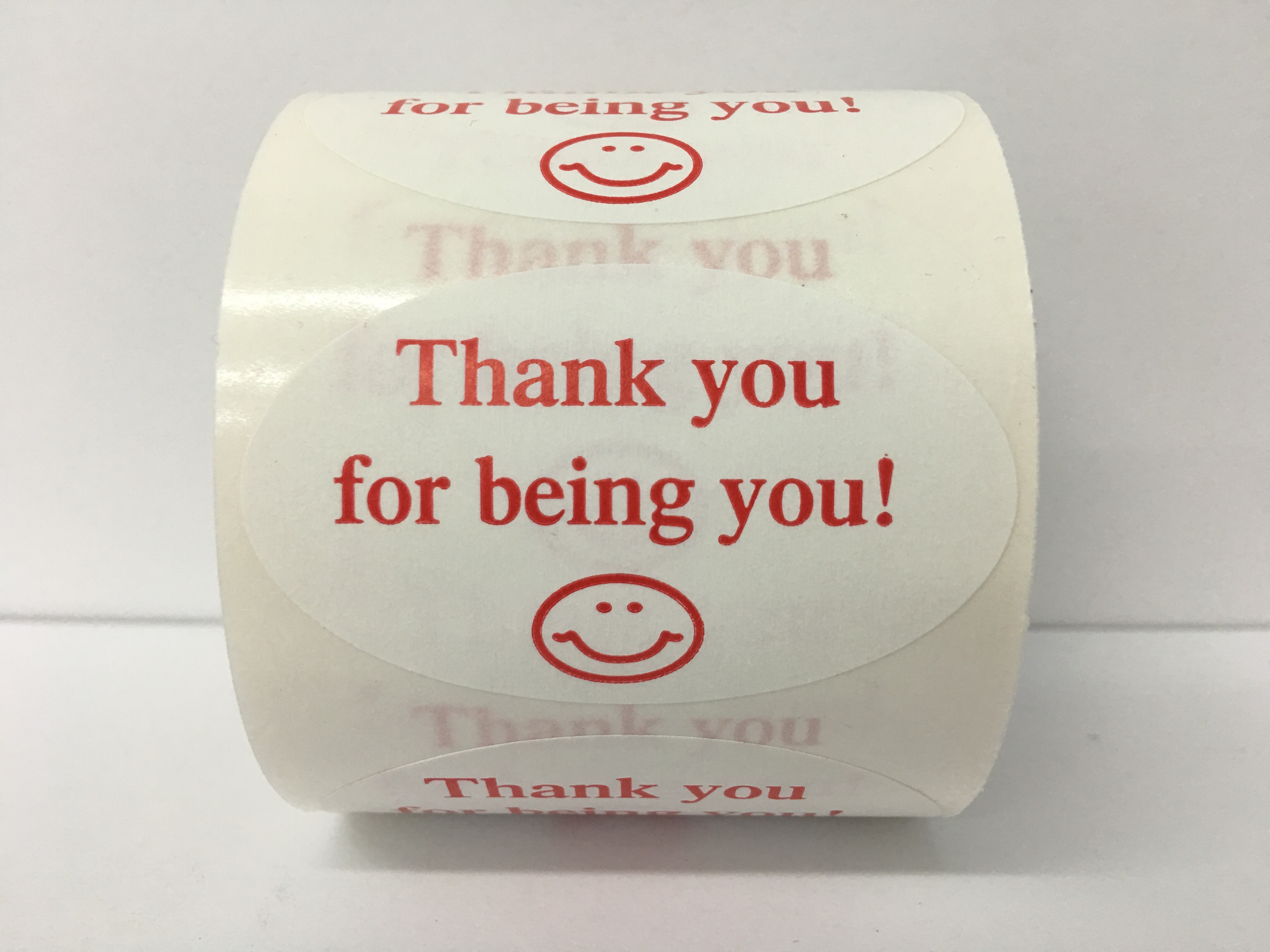 "Thank you for being you!" Stickers, Red and White Oval - 500 Labels