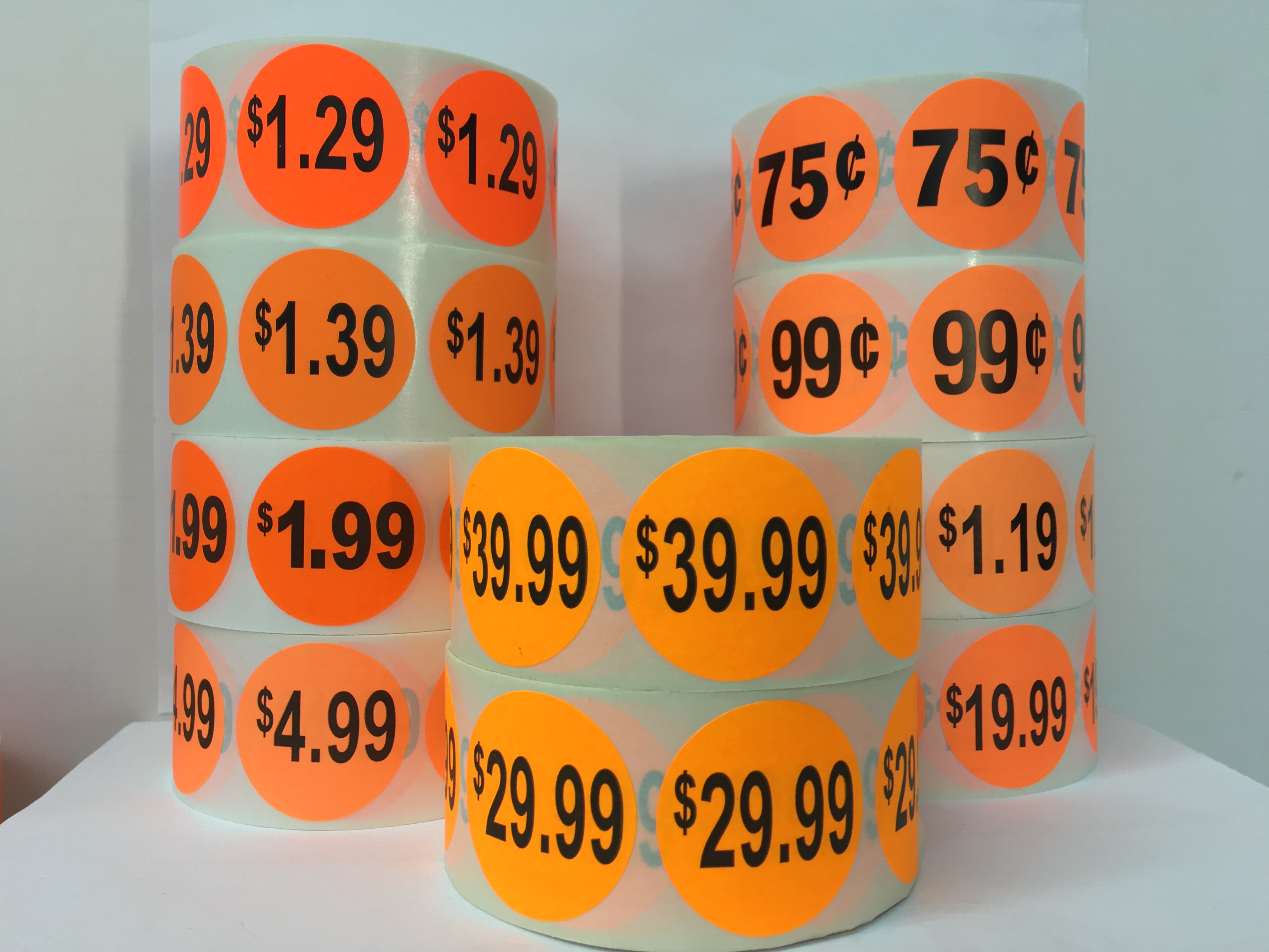 Orange Retail Pricing Stickers, 1000 Per Roll 