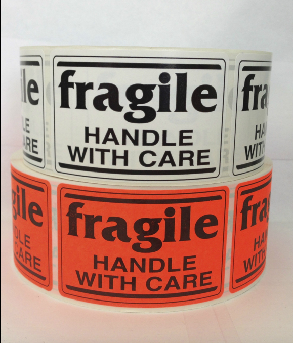 2" x 3" Black and White fragile Handle With Care Labels 