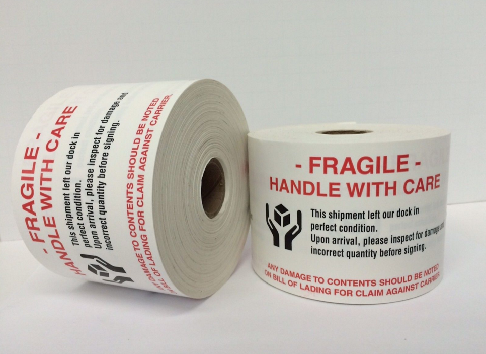3" x 5" (Red, Black, White) FRAGILE Handle with Care 'Hands Holding Box' Labels, 500 P/R