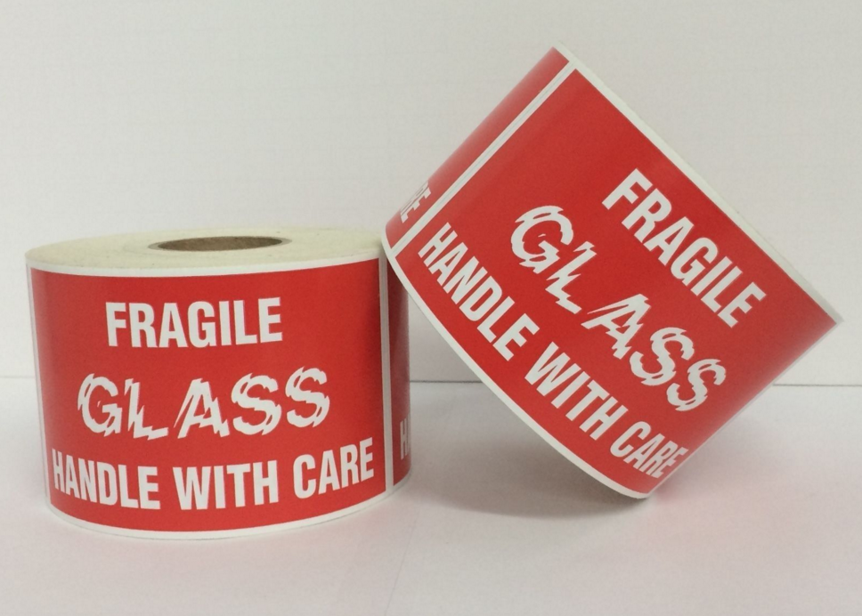 3" x 5" Fuzzy GLASS Handle With Care Labels, 500 P/R