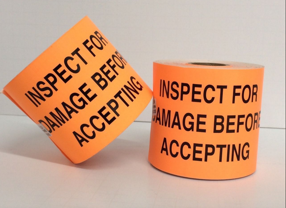 3" x 5" Orange INSPECT FOR DAMAGE BEFORE ACCEPTING Labels, 500 P/R