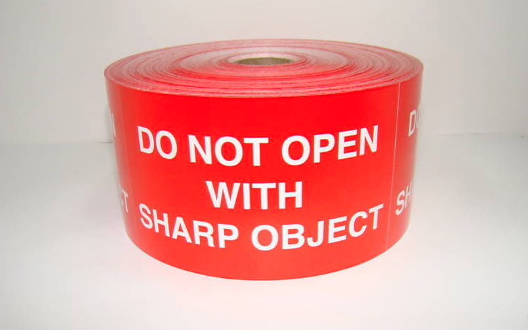 3" x 5" Red DO NOT OPEN WITH SHARP OBJECT Labels, 500 P/R